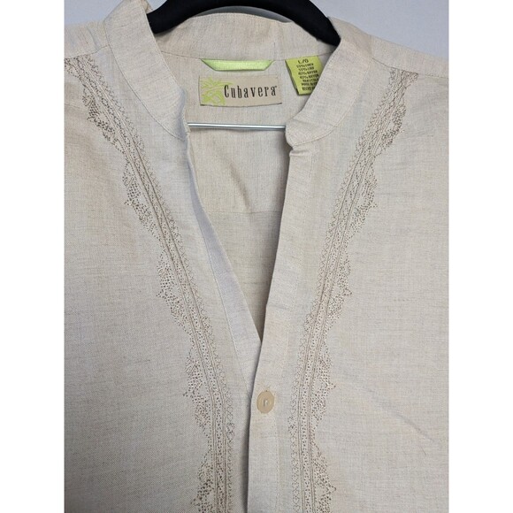 CUBAVERA Shirt Mens L Linen Blend Pullover Guayabera Long Sleeve - Picture 4 of 14